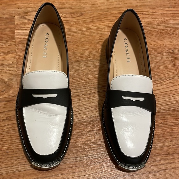 Shoes - Coach Black&White Penny Loafers